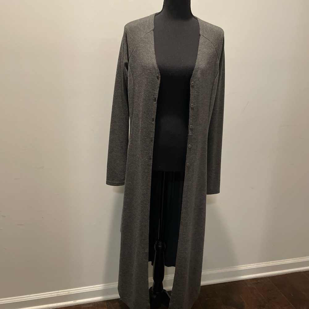 Anama Maxi Duster SizeM Gray Knit Multifabric Bohemian Edgy Normcore Casual Chic - Picture 10 of 11